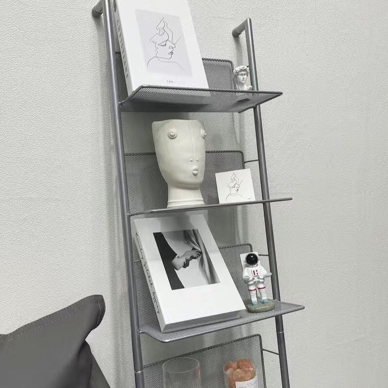 Closed Back Book Shelf Silver and White Bookcase with Shelves