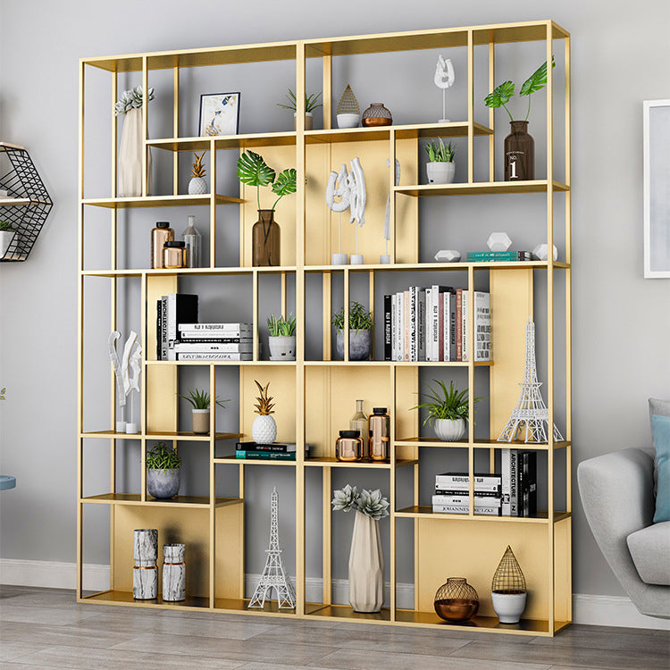 Metal and Wood Shelf Open Etagere Shelf Bookcase for Bedroom