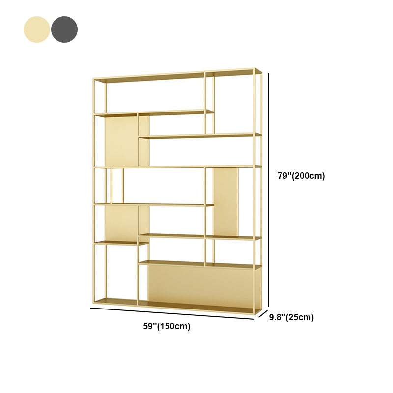 Metal and Wood Shelf Open Etagere Shelf Bookcase for Bedroom