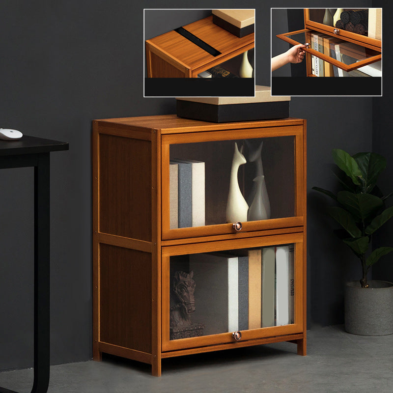 Modern Brown Book Shelf Bamboo Bedroom Shelf Bookcase with Cabinets 23.6"L x 12.6"W x 28.7"H Clearhalo 'Bookcases' 'furn' 'furn_bookcases' 'Furniture' 'Office Furniture' 6006039