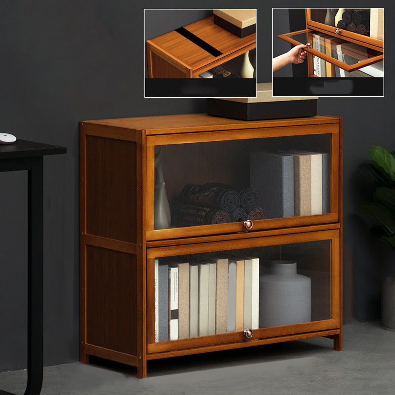 Modern Brown Book Shelf Bamboo Bedroom Shelf Bookcase with Cabinets 31.5"L x 12.6"W x 28.7"H Clearhalo 'Bookcases' 'furn' 'furn_bookcases' 'Furniture' 'Office Furniture' 6006043