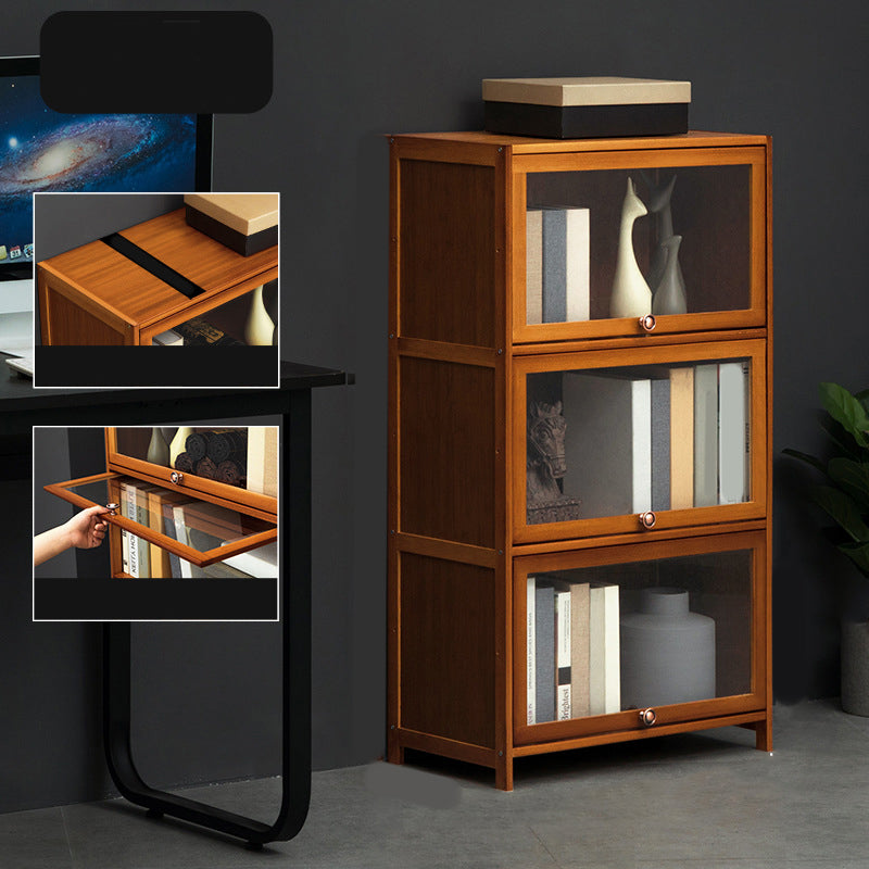 Modern Brown Book Shelf Bamboo Bedroom Shelf Bookcase with Cabinets 23.6"L x 12.6"W x 41.7"H Clearhalo 'Bookcases' 'furn' 'furn_bookcases' 'Furniture' 'Office Furniture' 6006045
