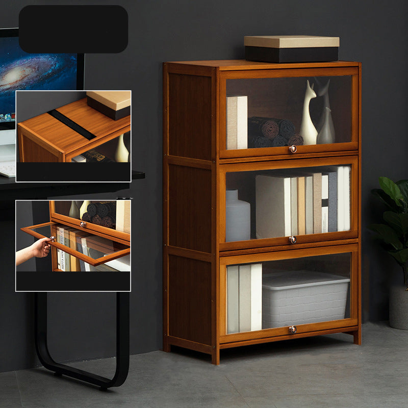 Modern Brown Book Shelf Bamboo Bedroom Shelf Bookcase with Cabinets 27.6"L x 12.6"W x 41.7"H Clearhalo 'Bookcases' 'furn' 'furn_bookcases' 'Furniture' 'Office Furniture' 6006047