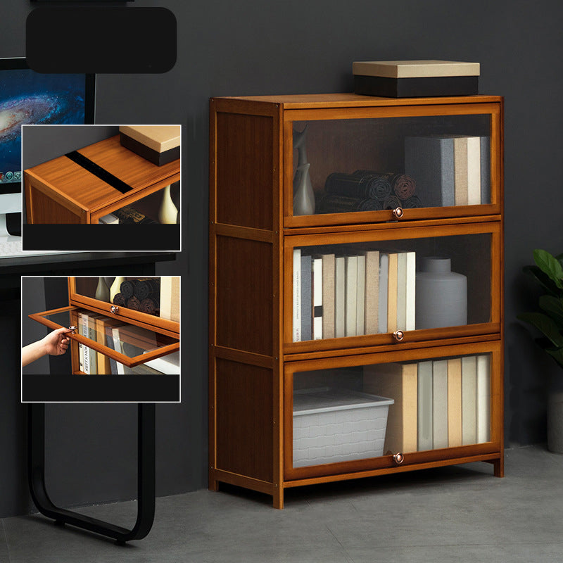 Modern Brown Book Shelf Bamboo Bedroom Shelf Bookcase with Cabinets 31.5"L x 12.6"W x 41.7"H Clearhalo 'Bookcases' 'furn' 'furn_bookcases' 'Furniture' 'Office Furniture' 6006050