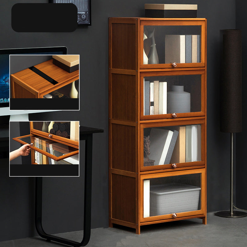Modern Brown Book Shelf Bamboo Bedroom Shelf Bookcase with Cabinets 23.6"L x 12.6"W x 55.1"H Clearhalo 'Bookcases' 'furn' 'furn_bookcases' 'Furniture' 'Office Furniture' 6006051