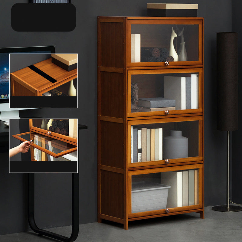 Modern Brown Book Shelf Bamboo Bedroom Shelf Bookcase with Cabinets 27.6"L x 12.6"W x 55.1"H Clearhalo 'Bookcases' 'furn' 'furn_bookcases' 'Furniture' 'Office Furniture' 6006052