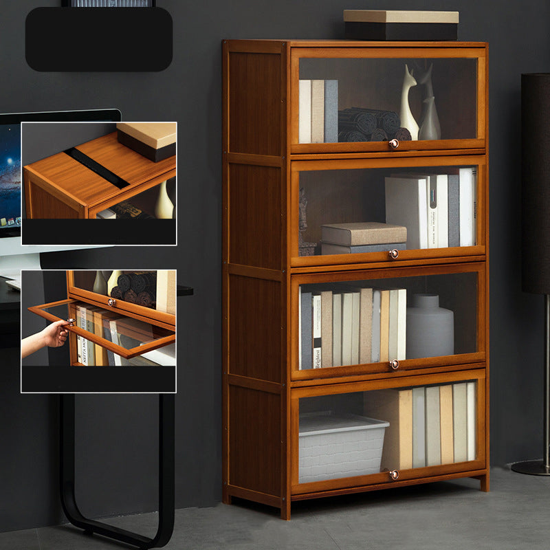 Modern Brown Book Shelf Bamboo Bedroom Shelf Bookcase with Cabinets 31.5"L x 12.6"W x 55.1"H Clearhalo 'Bookcases' 'furn' 'furn_bookcases' 'Furniture' 'Office Furniture' 6006053