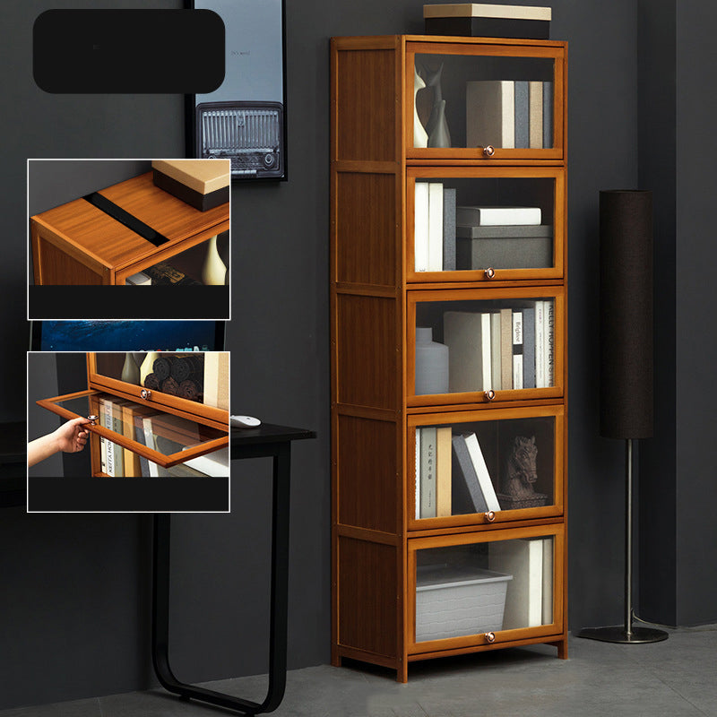Modern Brown Book Shelf Bamboo Bedroom Shelf Bookcase with Cabinets 23.6"L x 12.6"W x 67.7"H Clearhalo 'Bookcases' 'furn' 'furn_bookcases' 'Furniture' 'Office Furniture' 6006054