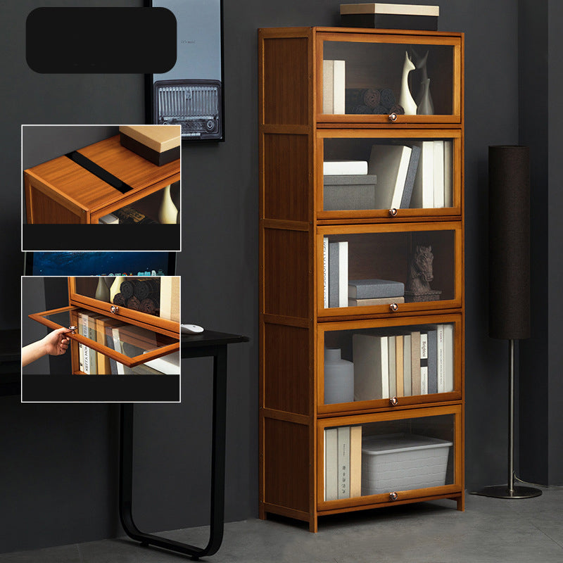 Modern Brown Book Shelf Bamboo Bedroom Shelf Bookcase with Cabinets 27.6"L x 12.6"W x 67.7"H Clearhalo 'Bookcases' 'furn' 'furn_bookcases' 'Furniture' 'Office Furniture' 6006055