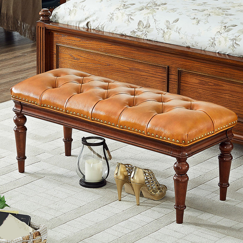 16.1" Wide Upholstered Seating Bench Traditional Entryway and Bedroom Bench with Cushioned 39.4"L x 16.1"W x 18.1"H Brown Clearhalo 'Benches' 'Chairs & Seating' 'furn' 'furn_benches' 'Furniture' 'Living Room Furniture' 6006248