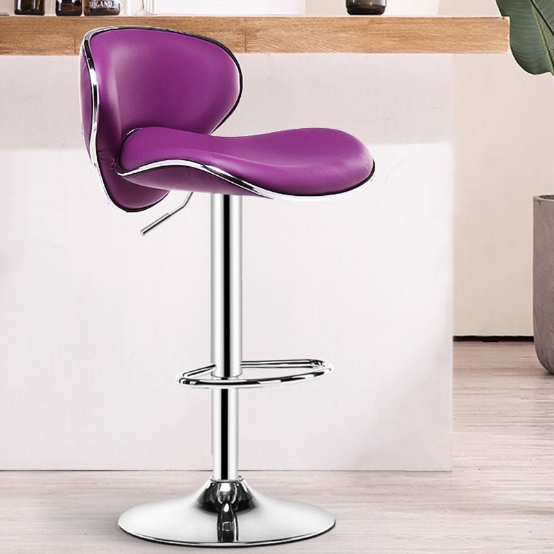 Contemporary Metal Barstool PU Leather Footrest Upholstered Counter Stool Purple 1 Piece Clearhalo 'Bar Furniture' 'Bar Stools' 'bar_stools' 'furn' 'furn_bar_stools' 'Furniture' 'Kitchen & Dining Furniture' 6006405