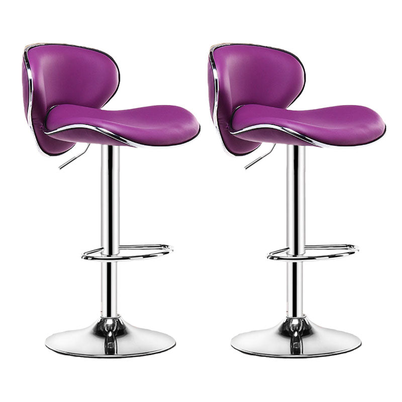 Contemporary Metal Barstool PU Leather Footrest Upholstered Counter Stool Purple 2 Piece Set Clearhalo 'Bar Furniture' 'Bar Stools' 'bar_stools' 'furn' 'furn_bar_stools' 'Furniture' 'Kitchen & Dining Furniture' 6006406