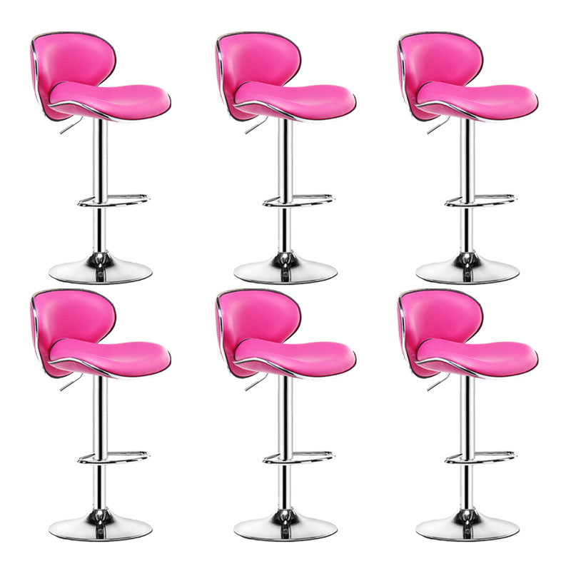 Contemporary Metal Barstool PU Leather Footrest Upholstered Counter Stool Rose Red 6 Piece Set Clearhalo 'Bar Furniture' 'Bar Stools' 'bar_stools' 'furn' 'furn_bar_stools' 'Furniture' 'Kitchen & Dining Furniture' 6006413