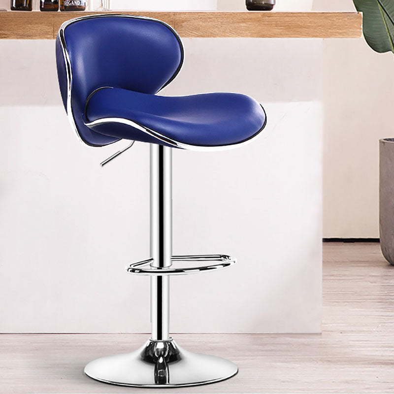 Contemporary Metal Barstool PU Leather Footrest Upholstered Counter Stool Royal Blue 1 Piece Clearhalo 'Bar Furniture' 'Bar Stools' 'bar_stools' 'furn' 'furn_bar_stools' 'Furniture' 'Kitchen & Dining Furniture' 6006425