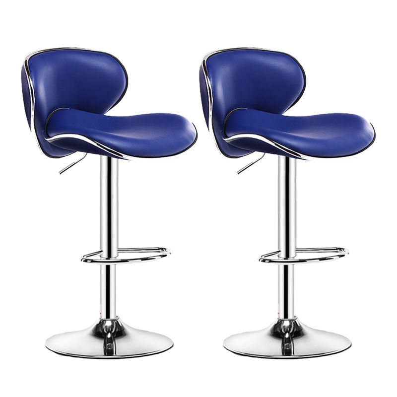 Contemporary Metal Barstool PU Leather Footrest Upholstered Counter Stool Royal Blue 2 Piece Set Clearhalo 'Bar Furniture' 'Bar Stools' 'bar_stools' 'furn' 'furn_bar_stools' 'Furniture' 'Kitchen & Dining Furniture' 6006426