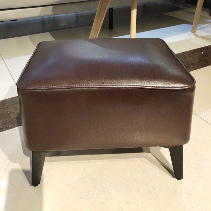 Mid-Century Modern Ottoman Faux Leather Upholstered Solid Color Ottoman with Chair Legs Brown 1 Piece Clearhalo 'furn' 'furn_ottomans_poufs' 'Furniture' 'Living Room Furniture' 'Ottomans & Poufs' 'ottomans_poufs' 6006862