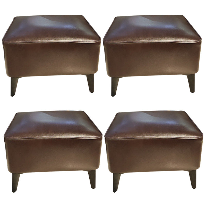 Mid-Century Modern Ottoman Faux Leather Upholstered Solid Color Ottoman with Chair Legs Brown 4 Piece Set Clearhalo 'furn' 'furn_ottomans_poufs' 'Furniture' 'Living Room Furniture' 'Ottomans & Poufs' 'ottomans_poufs' 6006864