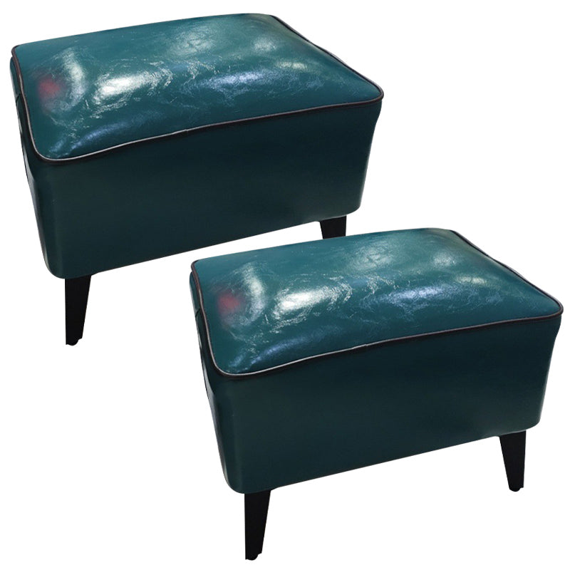 Mid-Century Modern Ottoman Faux Leather Upholstered Solid Color Ottoman with Chair Legs Blackish Green 2 Piece Set Clearhalo 'furn' 'furn_ottomans_poufs' 'Furniture' 'Living Room Furniture' 'Ottomans & Poufs' 'ottomans_poufs' 6006878