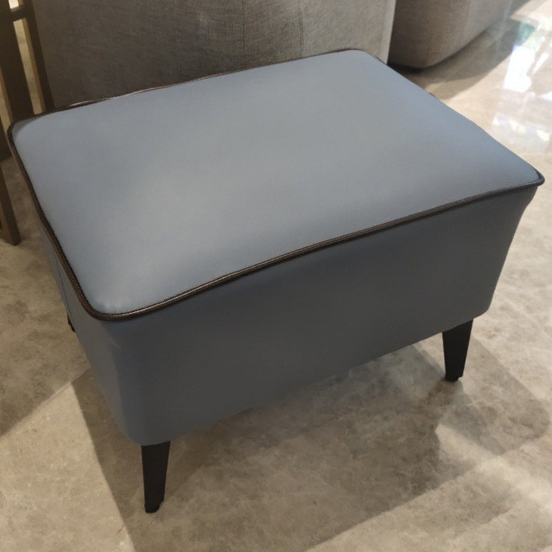 Mid-Century Modern Ottoman Faux Leather Upholstered Solid Color Ottoman with Chair Legs Gray Blue 1 Piece Clearhalo 'furn' 'furn_ottomans_poufs' 'Furniture' 'Living Room Furniture' 'Ottomans & Poufs' 'ottomans_poufs' 6006880
