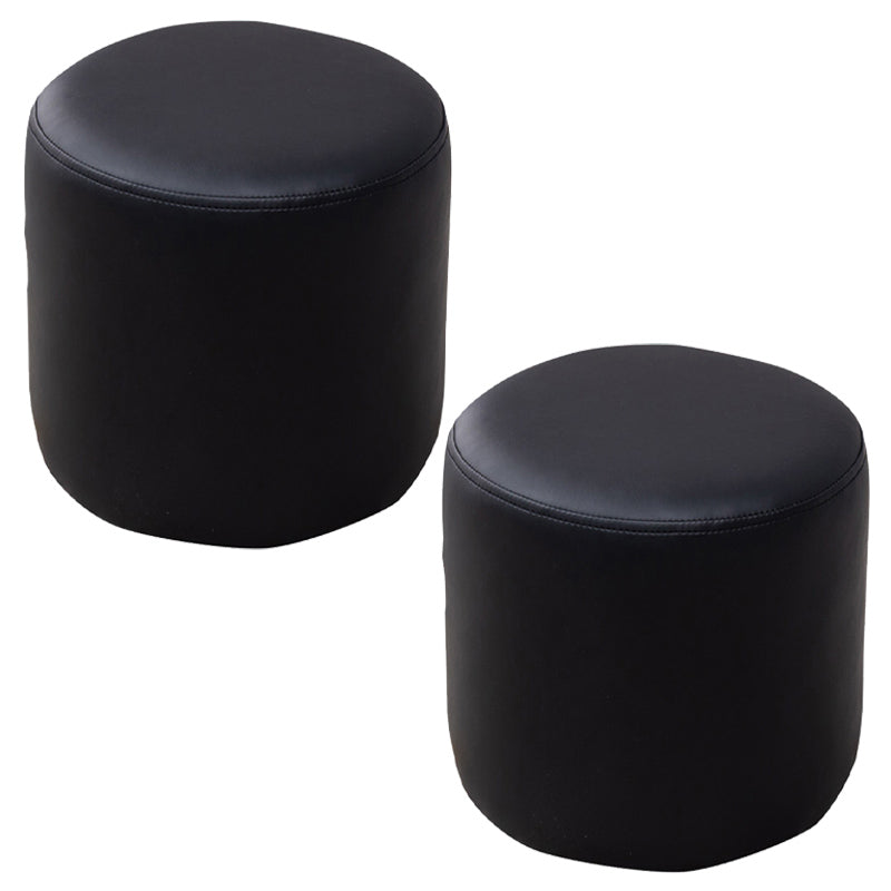 Contemporary Pouf Ottoman Faux Leather Upholstered Solid Color Ottoman Black Round 2 Piece Set Clearhalo 'furn' 'furn_ottomans_poufs' 'Furniture' 'Living Room Furniture' 'Ottomans & Poufs' 'ottomans_poufs' 6007013