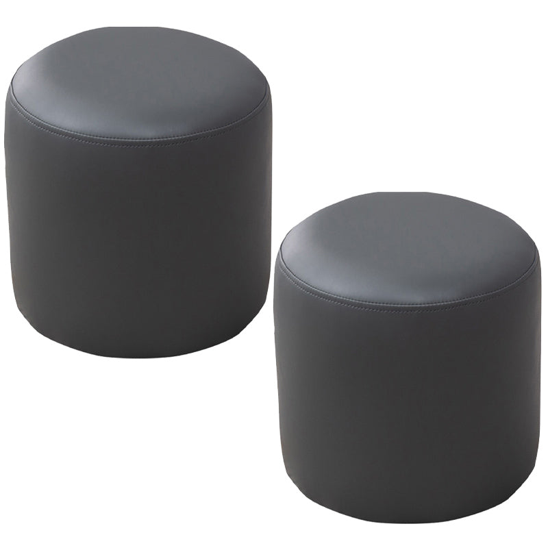 Contemporary Pouf Ottoman Faux Leather Upholstered Solid Color Ottoman Dark Gray Round 2 Piece Set Clearhalo 'furn' 'furn_ottomans_poufs' 'Furniture' 'Living Room Furniture' 'Ottomans & Poufs' 'ottomans_poufs' 6007019