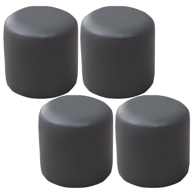Contemporary Pouf Ottoman Faux Leather Upholstered Solid Color Ottoman Dark Gray Round 4 Piece Set Clearhalo 'furn' 'furn_ottomans_poufs' 'Furniture' 'Living Room Furniture' 'Ottomans & Poufs' 'ottomans_poufs' 6007020