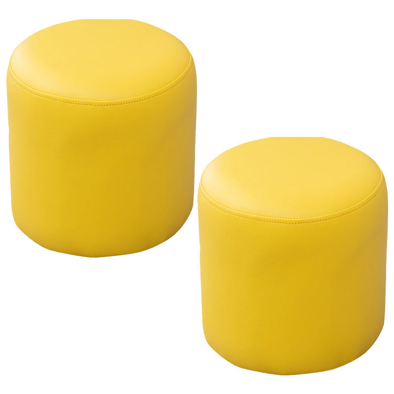 Contemporary Pouf Ottoman Faux Leather Upholstered Solid Color Ottoman Yellow Round 2 Piece Set Clearhalo 'furn' 'furn_ottomans_poufs' 'Furniture' 'Living Room Furniture' 'Ottomans & Poufs' 'ottomans_poufs' 6007025