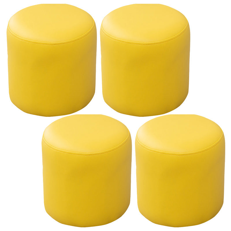 Contemporary Pouf Ottoman Faux Leather Upholstered Solid Color Ottoman Yellow Round 4 Piece Set Clearhalo 'furn' 'furn_ottomans_poufs' 'Furniture' 'Living Room Furniture' 'Ottomans & Poufs' 'ottomans_poufs' 6007026