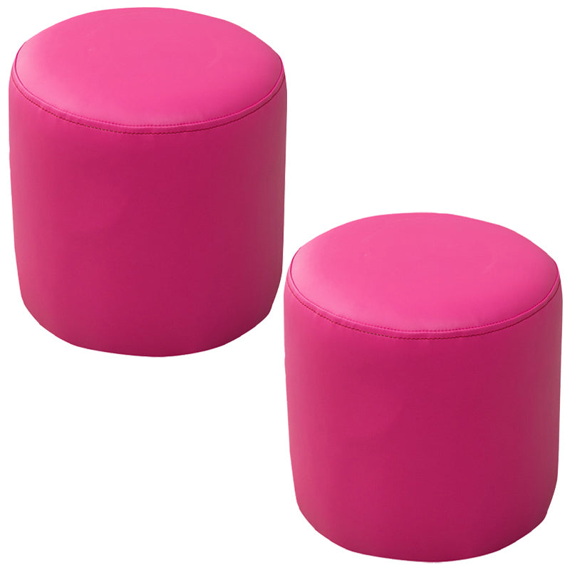 Contemporary Pouf Ottoman Faux Leather Upholstered Solid Color Ottoman Rose Red Round 2 Piece Set Clearhalo 'furn' 'furn_ottomans_poufs' 'Furniture' 'Living Room Furniture' 'Ottomans & Poufs' 'ottomans_poufs' 6007036