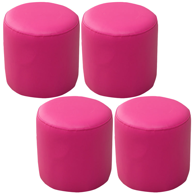 Contemporary Pouf Ottoman Faux Leather Upholstered Solid Color Ottoman Rose Red Round 4 Piece Set Clearhalo 'furn' 'furn_ottomans_poufs' 'Furniture' 'Living Room Furniture' 'Ottomans & Poufs' 'ottomans_poufs' 6007037