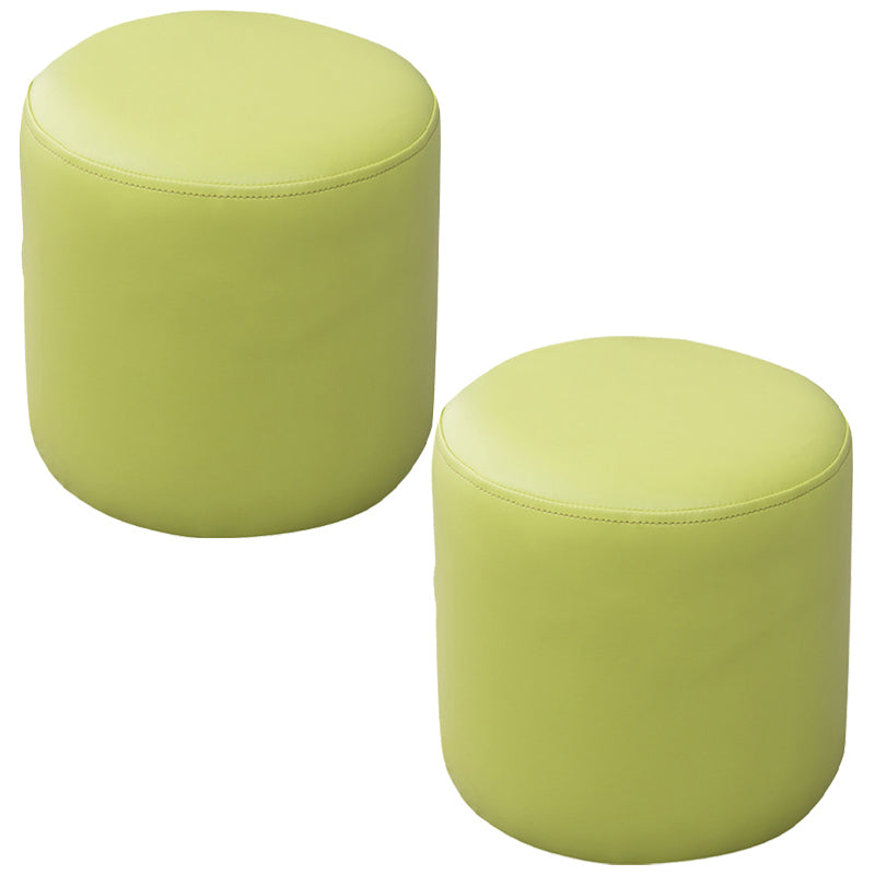 Contemporary Pouf Ottoman Faux Leather Upholstered Solid Color Ottoman Light Green Round 2 Piece Set Clearhalo 'furn' 'furn_ottomans_poufs' 'Furniture' 'Living Room Furniture' 'Ottomans & Poufs' 'ottomans_poufs' 6007039