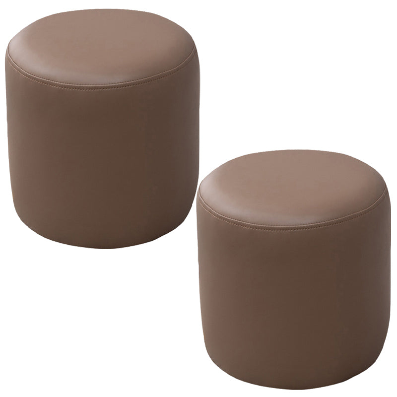 Contemporary Pouf Ottoman Faux Leather Upholstered Solid Color Ottoman Khaki Round 2 Piece Set Clearhalo 'furn' 'furn_ottomans_poufs' 'Furniture' 'Living Room Furniture' 'Ottomans & Poufs' 'ottomans_poufs' 6007042