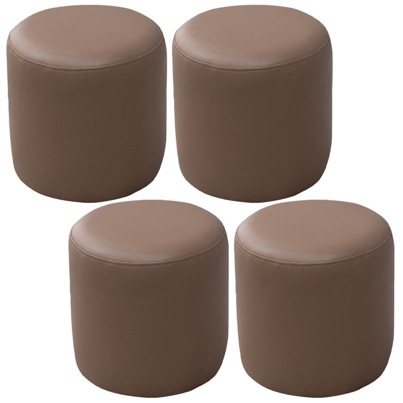 Contemporary Pouf Ottoman Faux Leather Upholstered Solid Color Ottoman Khaki Round 4 Piece Set Clearhalo 'furn' 'furn_ottomans_poufs' 'Furniture' 'Living Room Furniture' 'Ottomans & Poufs' 'ottomans_poufs' 6007043