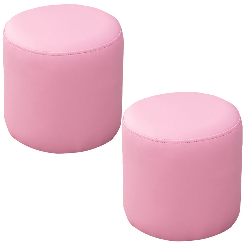 Contemporary Pouf Ottoman Faux Leather Upholstered Solid Color Ottoman Pinkish Red Round 2 Piece Set Clearhalo 'furn' 'furn_ottomans_poufs' 'Furniture' 'Living Room Furniture' 'Ottomans & Poufs' 'ottomans_poufs' 6007045