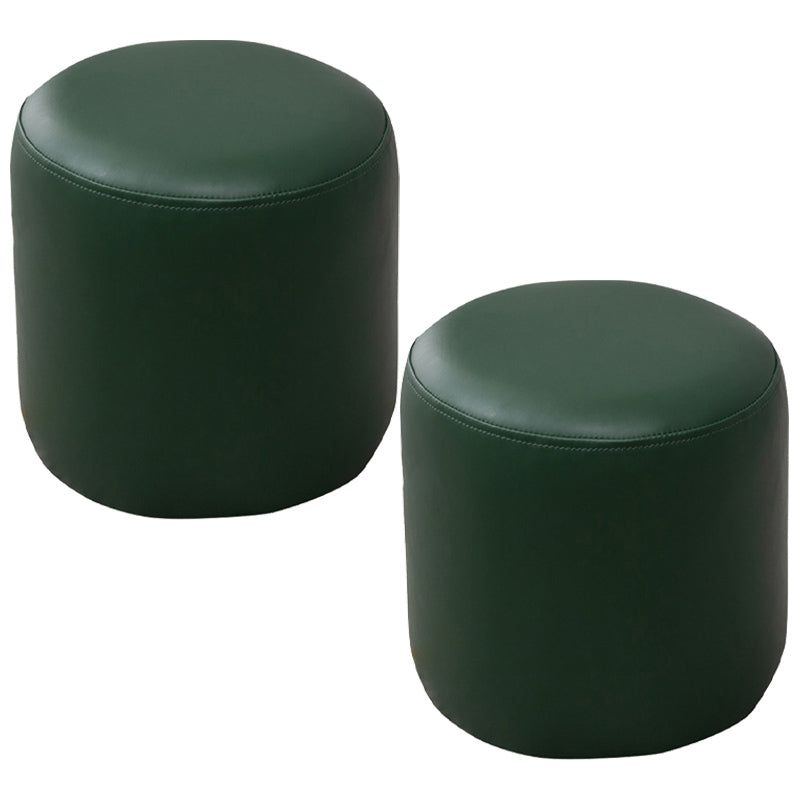 Contemporary Pouf Ottoman Faux Leather Upholstered Solid Color Ottoman Blackish Green Round 2 Piece Set Clearhalo 'furn' 'furn_ottomans_poufs' 'Furniture' 'Living Room Furniture' 'Ottomans & Poufs' 'ottomans_poufs' 6007048