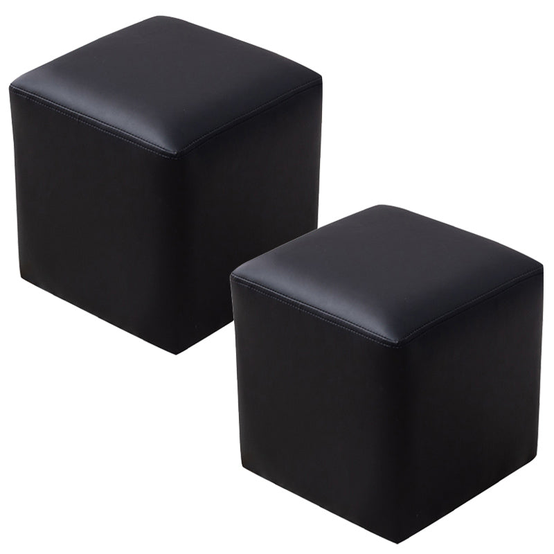 Contemporary Pouf Ottoman Faux Leather Upholstered Solid Color Ottoman Black Square 2 Piece Set Clearhalo 'furn' 'furn_ottomans_poufs' 'Furniture' 'Living Room Furniture' 'Ottomans & Poufs' 'ottomans_poufs' 6007051