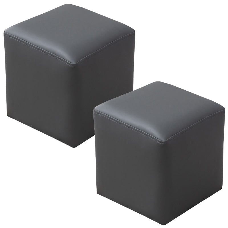 Contemporary Pouf Ottoman Faux Leather Upholstered Solid Color Ottoman Dark Gray Square 2 Piece Set Clearhalo 'furn' 'furn_ottomans_poufs' 'Furniture' 'Living Room Furniture' 'Ottomans & Poufs' 'ottomans_poufs' 6007054