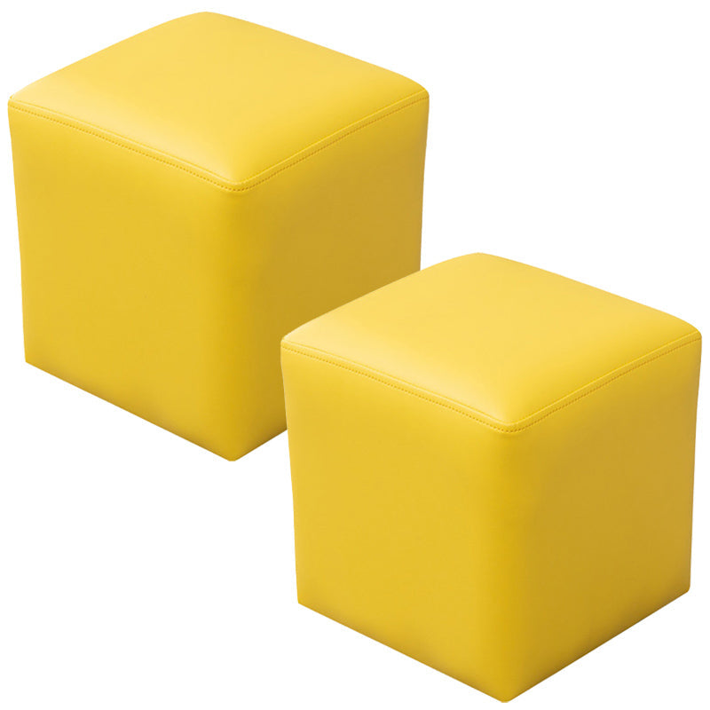 Contemporary Pouf Ottoman Faux Leather Upholstered Solid Color Ottoman Yellow Square 2 Piece Set Clearhalo 'furn' 'furn_ottomans_poufs' 'Furniture' 'Living Room Furniture' 'Ottomans & Poufs' 'ottomans_poufs' 6007057