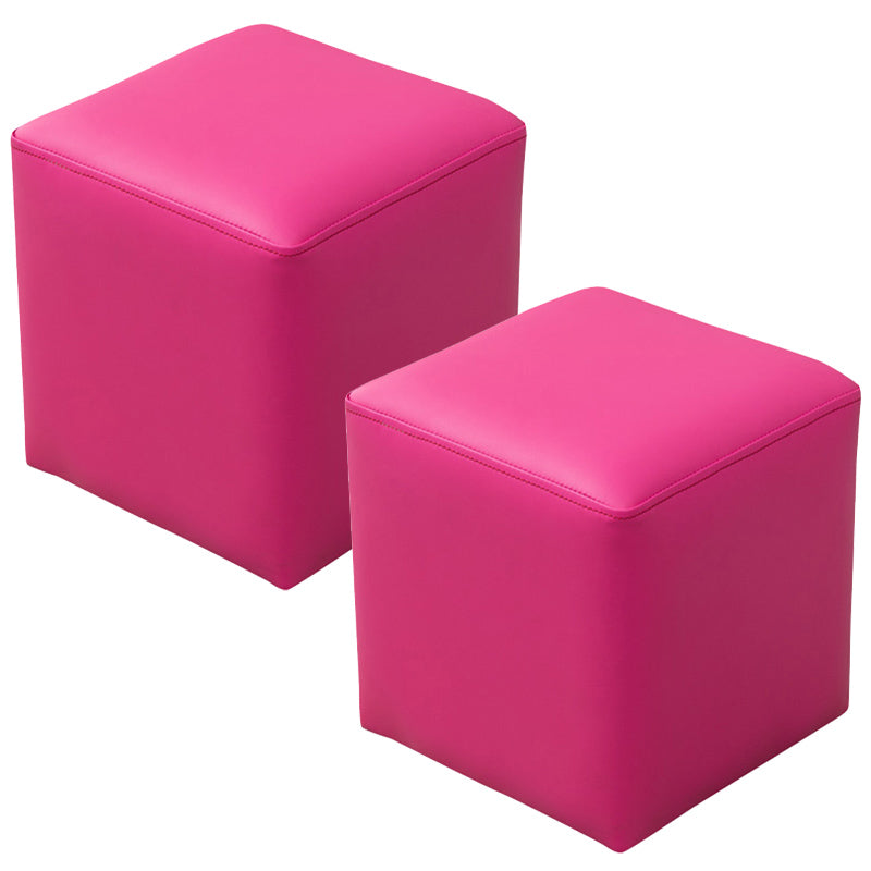 Contemporary Pouf Ottoman Faux Leather Upholstered Solid Color Ottoman Rose Red Square 2 Piece Set Clearhalo 'furn' 'furn_ottomans_poufs' 'Furniture' 'Living Room Furniture' 'Ottomans & Poufs' 'ottomans_poufs' 6007063