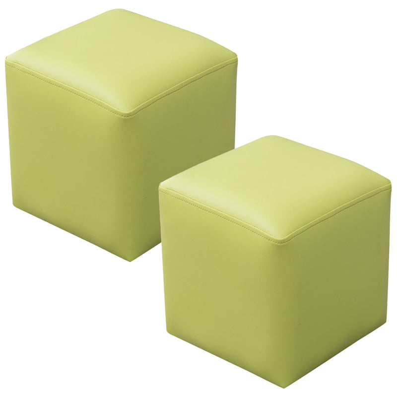 Contemporary Pouf Ottoman Faux Leather Upholstered Solid Color Ottoman Light Green Square 2 Piece Set Clearhalo 'furn' 'furn_ottomans_poufs' 'Furniture' 'Living Room Furniture' 'Ottomans & Poufs' 'ottomans_poufs' 6007066