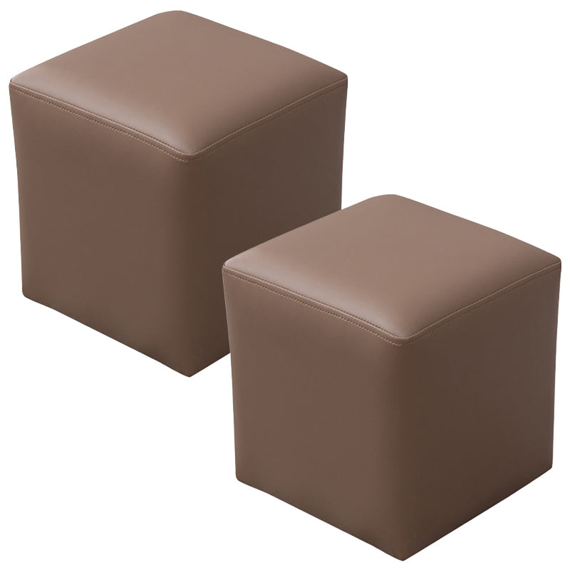 Contemporary Pouf Ottoman Faux Leather Upholstered Solid Color Ottoman Khaki Square 2 Piece Set Clearhalo 'furn' 'furn_ottomans_poufs' 'Furniture' 'Living Room Furniture' 'Ottomans & Poufs' 'ottomans_poufs' 6007069