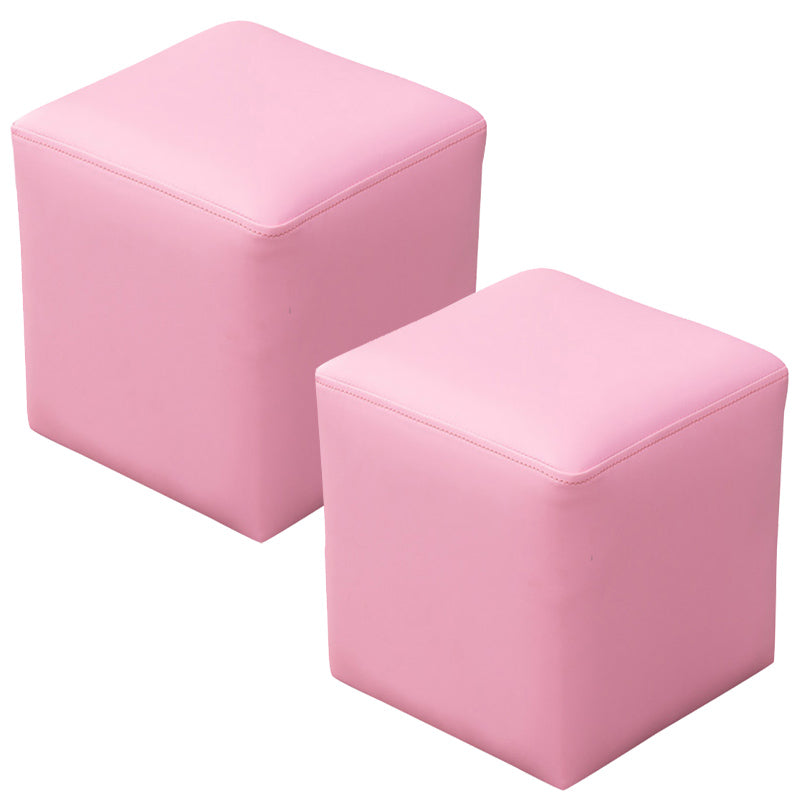 Contemporary Pouf Ottoman Faux Leather Upholstered Solid Color Ottoman Pinkish Red Square 2 Piece Set Clearhalo 'furn' 'furn_ottomans_poufs' 'Furniture' 'Living Room Furniture' 'Ottomans & Poufs' 'ottomans_poufs' 6007072