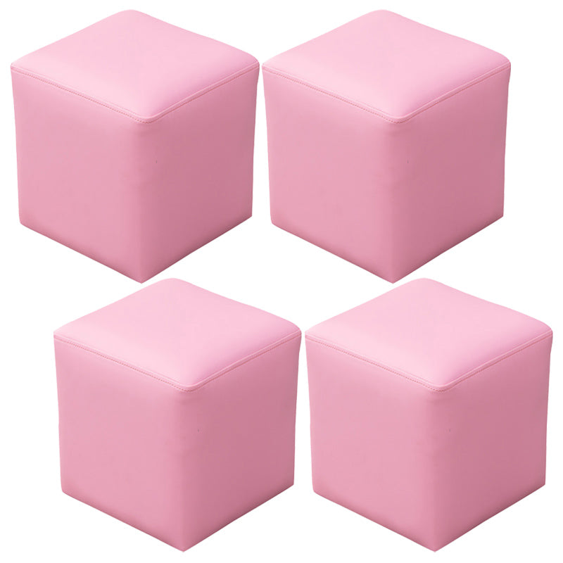 Contemporary Pouf Ottoman Faux Leather Upholstered Solid Color Ottoman Pinkish Red Square 4 Piece Set Clearhalo 'furn' 'furn_ottomans_poufs' 'Furniture' 'Living Room Furniture' 'Ottomans & Poufs' 'ottomans_poufs' 6007073