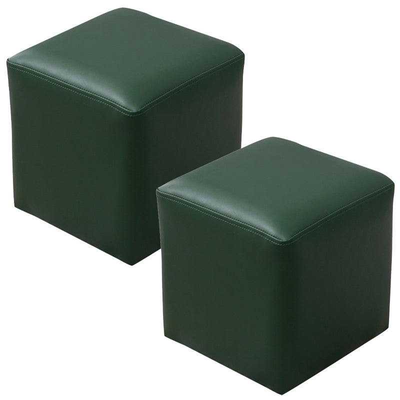 Contemporary Pouf Ottoman Faux Leather Upholstered Solid Color Ottoman Blackish Green Square 2 Piece Set Clearhalo 'furn' 'furn_ottomans_poufs' 'Furniture' 'Living Room Furniture' 'Ottomans & Poufs' 'ottomans_poufs' 6007075