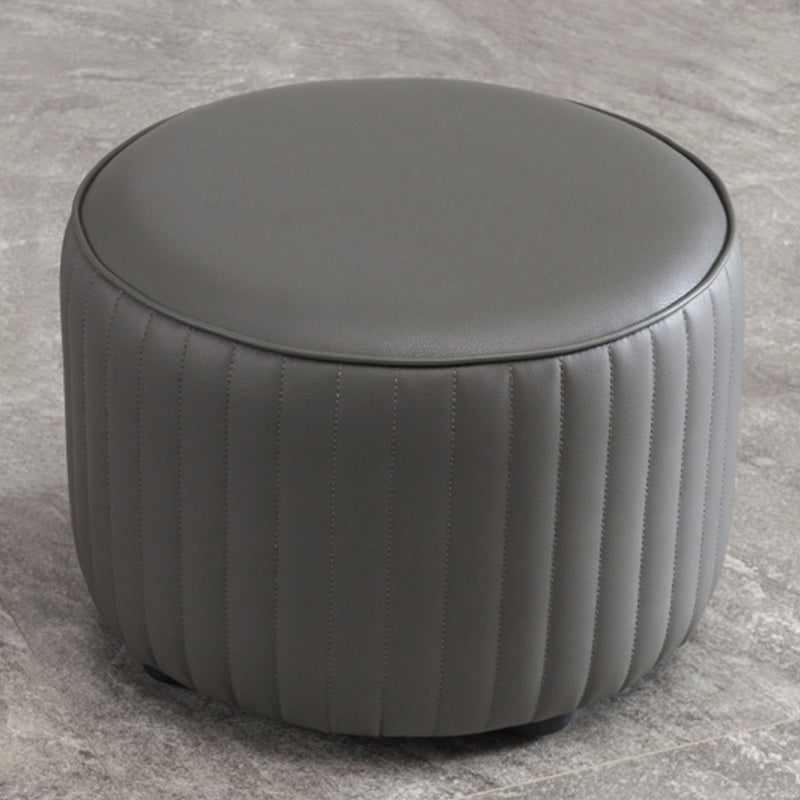Contemporary Pouf Ottoman Genuine Leather Upholstered Solid Color Cylinder Shape Ottoman 14"L x 14"W x 10"H Dark Gray 1 Piece Clearhalo 'furn' 'furn_ottomans_poufs' 'Furniture' 'Living Room Furniture' 'Ottomans & Poufs' 'ottomans_poufs' 6007085