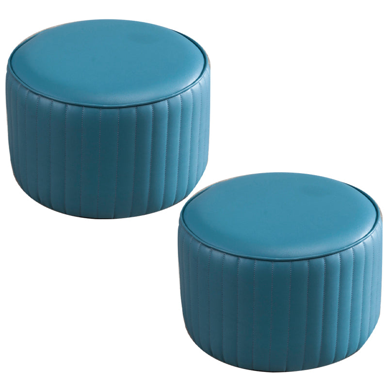 Contemporary Pouf Ottoman Genuine Leather Upholstered Solid Color Cylinder Shape Ottoman 14"L x 14"W x 10"H Peacock Blue 2 Piece Set Clearhalo 'furn' 'furn_ottomans_poufs' 'Furniture' 'Living Room Furniture' 'Ottomans & Poufs' 'ottomans_poufs' 6007093