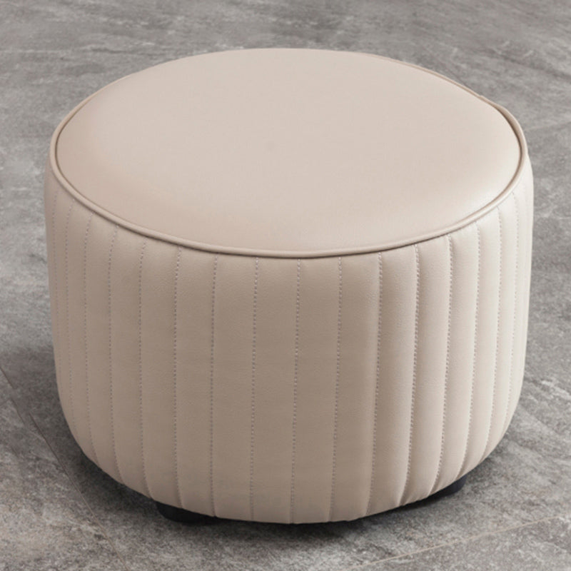 Contemporary Pouf Ottoman Genuine Leather Upholstered Solid Color Cylinder Shape Ottoman 14"L x 14"W x 10"H Light Gray 1 Piece Clearhalo 'furn' 'furn_ottomans_poufs' 'Furniture' 'Living Room Furniture' 'Ottomans & Poufs' 'ottomans_poufs' 6007097