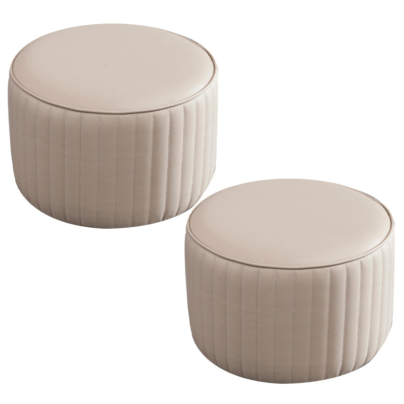Contemporary Pouf Ottoman Genuine Leather Upholstered Solid Color Cylinder Shape Ottoman 14"L x 14"W x 10"H Light Gray 2 Piece Set Clearhalo 'furn' 'furn_ottomans_poufs' 'Furniture' 'Living Room Furniture' 'Ottomans & Poufs' 'ottomans_poufs' 6007100