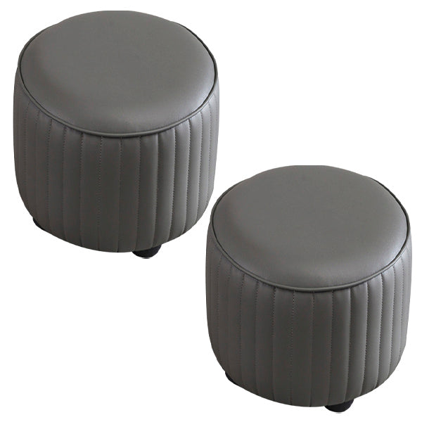Contemporary Pouf Ottoman Genuine Leather Upholstered Solid Color Cylinder Shape Ottoman 12.6"L x 12.6"W x 11.8"H Dark Gray 2 Piece Set Clearhalo 'furn' 'furn_ottomans_poufs' 'Furniture' 'Living Room Furniture' 'Ottomans & Poufs' 'ottomans_poufs' 6007109