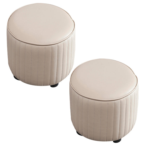 Contemporary Pouf Ottoman Genuine Leather Upholstered Solid Color Cylinder Shape Ottoman 12.6"L x 12.6"W x 11.8"H Light Gray 2 Piece Set Clearhalo 'furn' 'furn_ottomans_poufs' 'Furniture' 'Living Room Furniture' 'Ottomans & Poufs' 'ottomans_poufs' 6007115